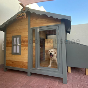 wooden dog house in dubai