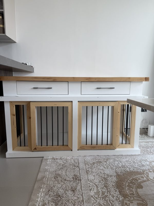 Wooden table top and sliding doors crate